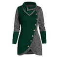 thumbnail image 2 of VBARHMQRT Chandails pour Femmes Grande Taille Col Rond Manches Longues Bouton Solide Patchwork Asymétrique Hauts Chandail, 2 of 5