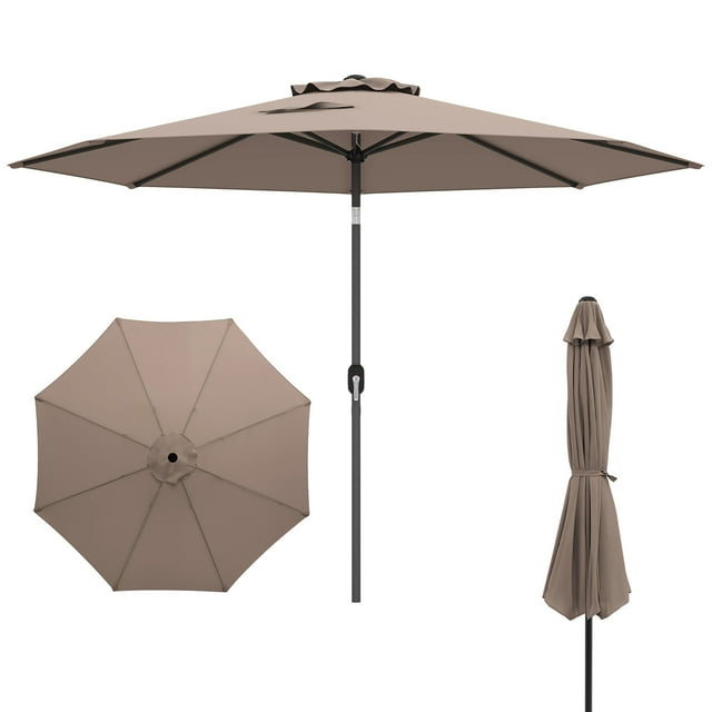 Gymax Parasol de Patio 300 cm, Parasol de Marché Extérieur Robuste avec Mécanisme d'Inclinaison