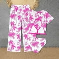 thumbnail image 4 of Little Girls Bikinis with Cover Up Pants 4 Piece Tropical Print Halter Bathing Suits Mesh Swimsuits Size 7-8T, 4 of 6