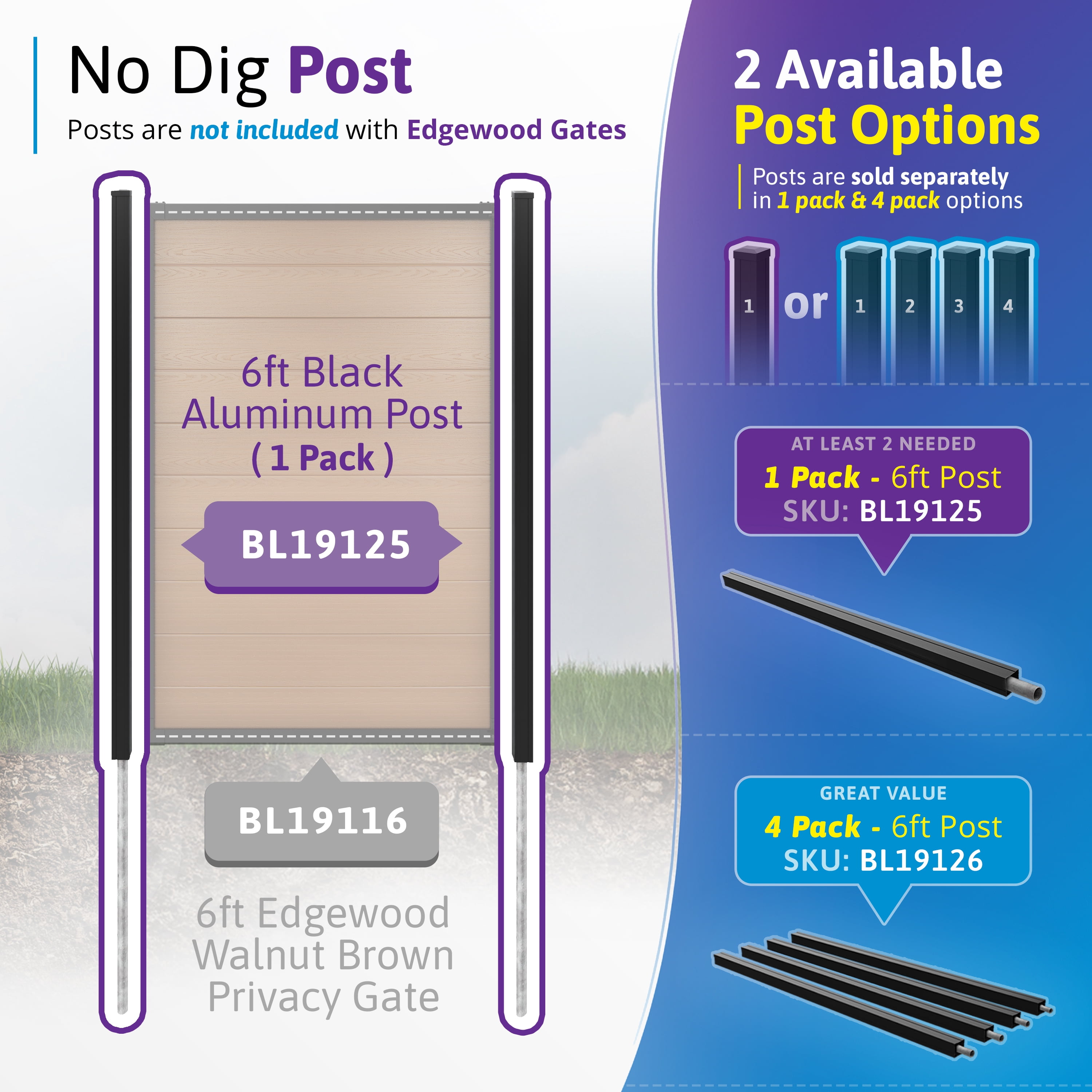 6ft H x 4ft W WamBam Privacy Fence Gate, Composite Fence Gate Kit with Aluminum Frame, Woodgrain Boards, No-Dig Install, UV Resistant Outdoor Gate for Backyard Patio or Pool, Walnut Brown BL19116