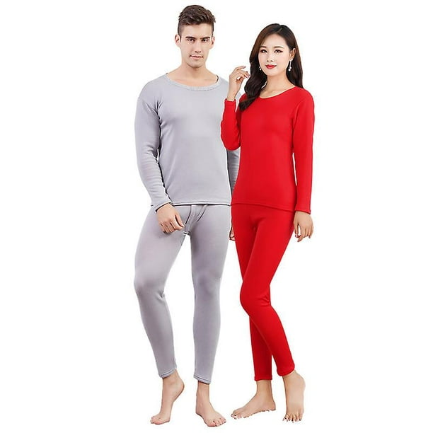 New Fleece Men's And Women's Thermal Underwear Couple Suits Cold Winter  Autumn Clothes Long Pants Bottoming Shirt Pants-L-Light grey male