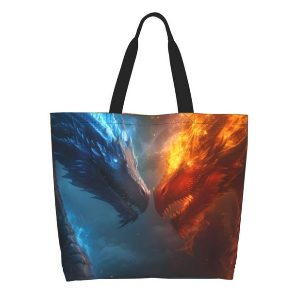 Disketp Red And Blue Fire Dragon E Bolsa Tote Estampada para Mujer, Bolso de Hombro y de Mano para Compras y Viajes