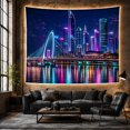 thumbnail image 6 of Cityscape Night Viewed with Body Water Modern Left, Mystical Fantasy for Space Lovers, Galaxy Room Decor, Housewarming Gift, Tapestry Wall Hanging for Bedroom and Dorm, 6 of 7