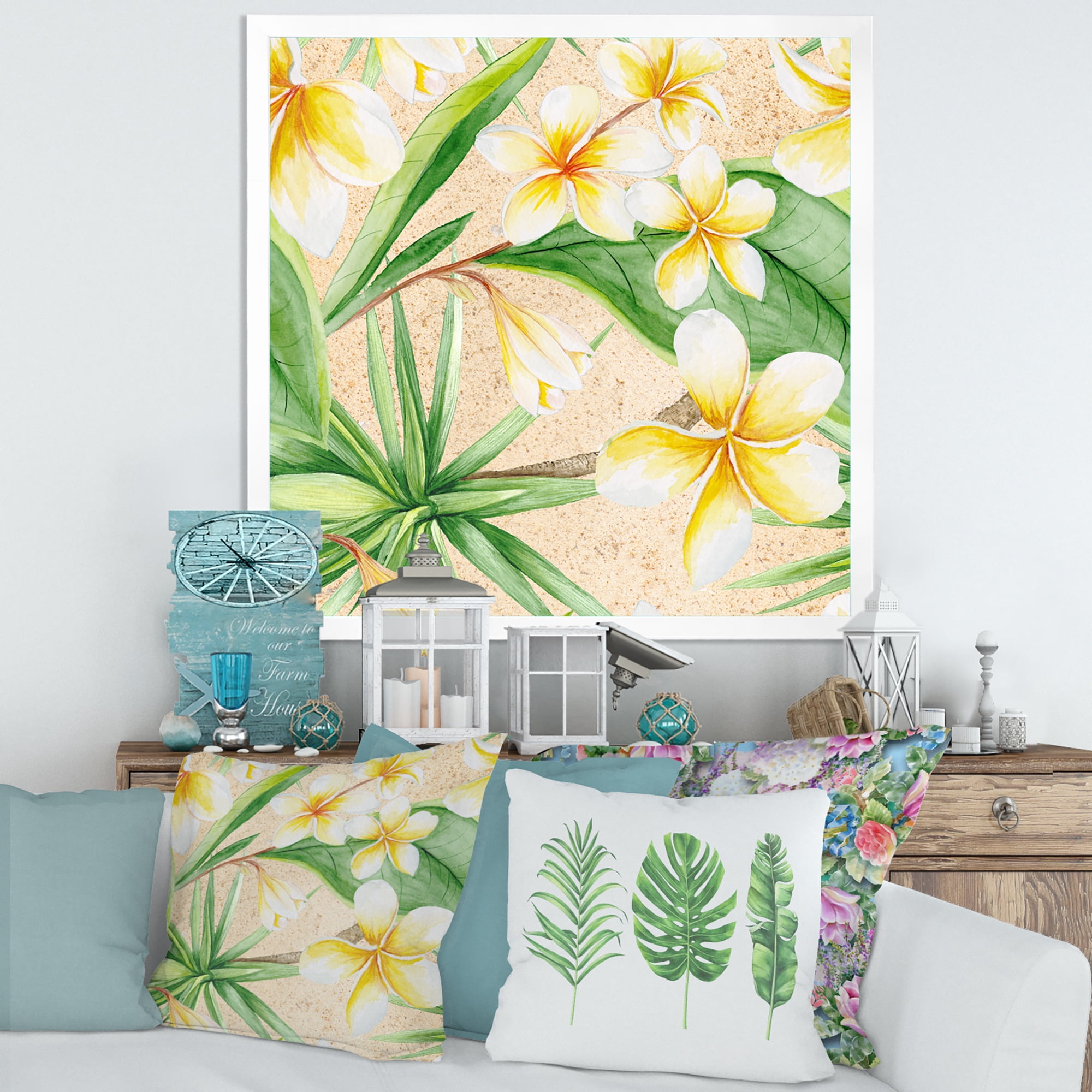 Designart 'Yellow Flowers and Tropical Foliage XI' Traditional Framed Art Print