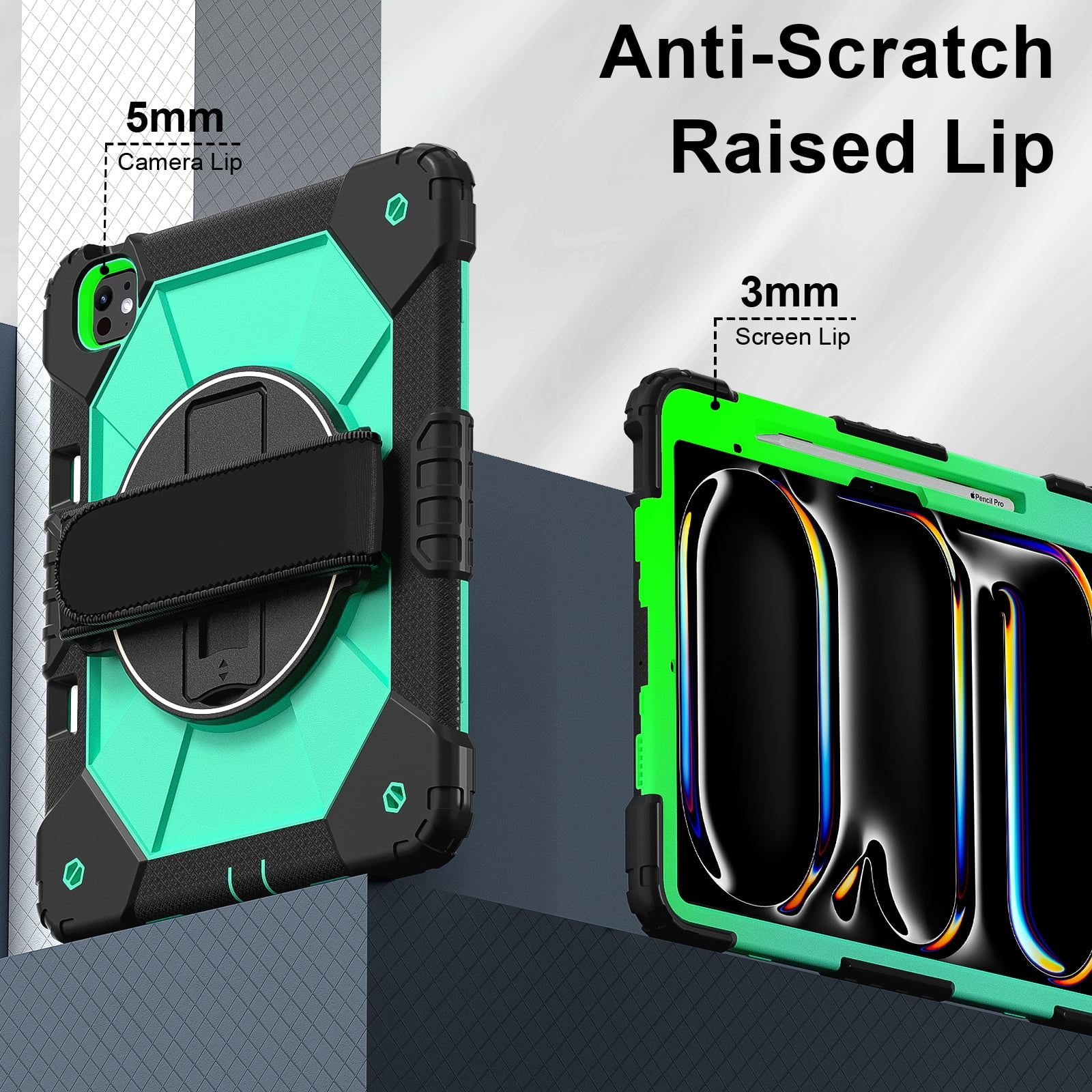 Allytechgroup iPad Pro 13 Inch 2024 Case Cover with Pencil Holder, Rugged Protection with Kickstand & Hand Strap Heavy Duty Shockproof Kids Friendly Case for Apple iPad Pro 13 M4 2024, Mint