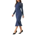 thumbnail image 4 of INSPIRE CHIC Women's Dress Mermaid Bodycon Mock Neck Sheer Mesh Long Sleeve Dresses L Navy Blue, 4 of 6