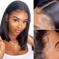 thumbnail image 1 of Peluca Sintética de Encaje Frontal para Mujer, Diadema Completa, Negra, Mediana, con Abertura, Cabello Corto y Liso, 1 of 10