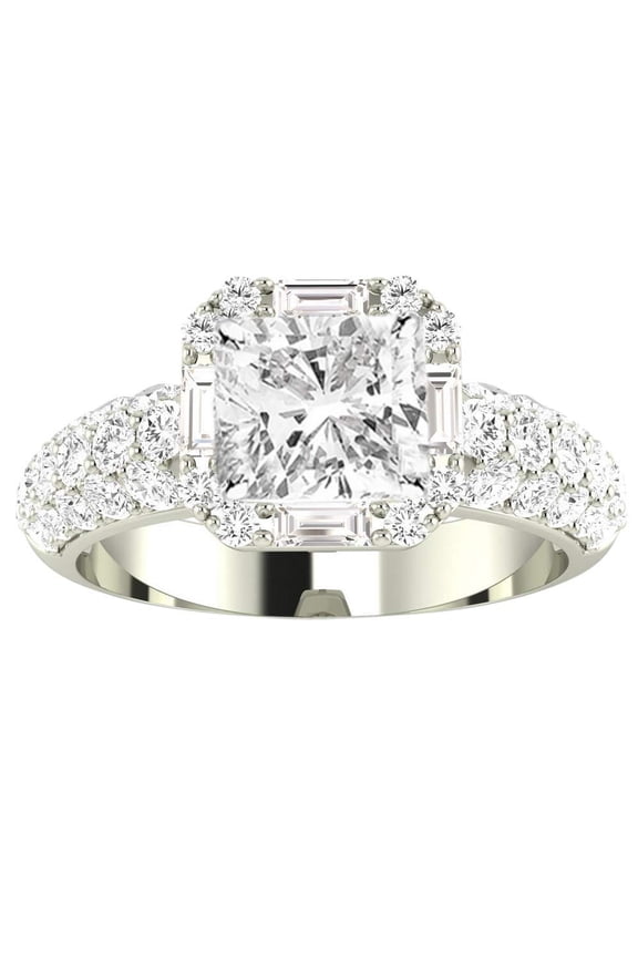1.75 to 6.75 Carat LAB GROWN Diamond Halo Style Baguette And Pave Set Round Cushion Cut Diamond Engagement Ring (E-F Color VS2-SI1 Clarity) Platinum 6.75 Carat Size-4