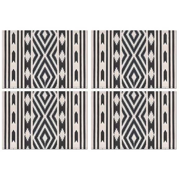 Boho Black and White Diamond Central Ethnic Pattern Summer Placemats Table Placemats Set Of 4-Linen Kitchen Washable Placemats Table Mats 11.8"x17.7" Non-Slip Heat Resistant