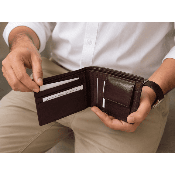 Slim Faux Leather Card Holder Wallet with Card Slots, Cash Pocket, Compact Front Pocket Wallet, Brown