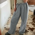 thumbnail image 2 of Women Y2k Plaid Pants Gingham Wide Leg Lounge Pants Elastic High Waist Checkered  Pajama Pj Pants Trousers with Pockets, 2 of 7
