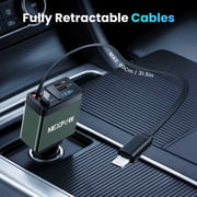 NEXPOW Retractable Car Charger Adapter, 150W Fast Charger for Car, 4 in 1 Car Phone Charger with Cables(2.6ft), 180° Adjustable,Voltage Display-Green