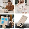 thumbnail image 4 of For Samsung Galaxy S21 Ultra 5G RFID Blocking Protective Purse Wallet Case Magnetic Flip Cover Multi-Card Slots Zipper Pocket With Metal Ring Buckle Detachable Shoulder Strap And Wrist Strap,Beige, 4 of 7