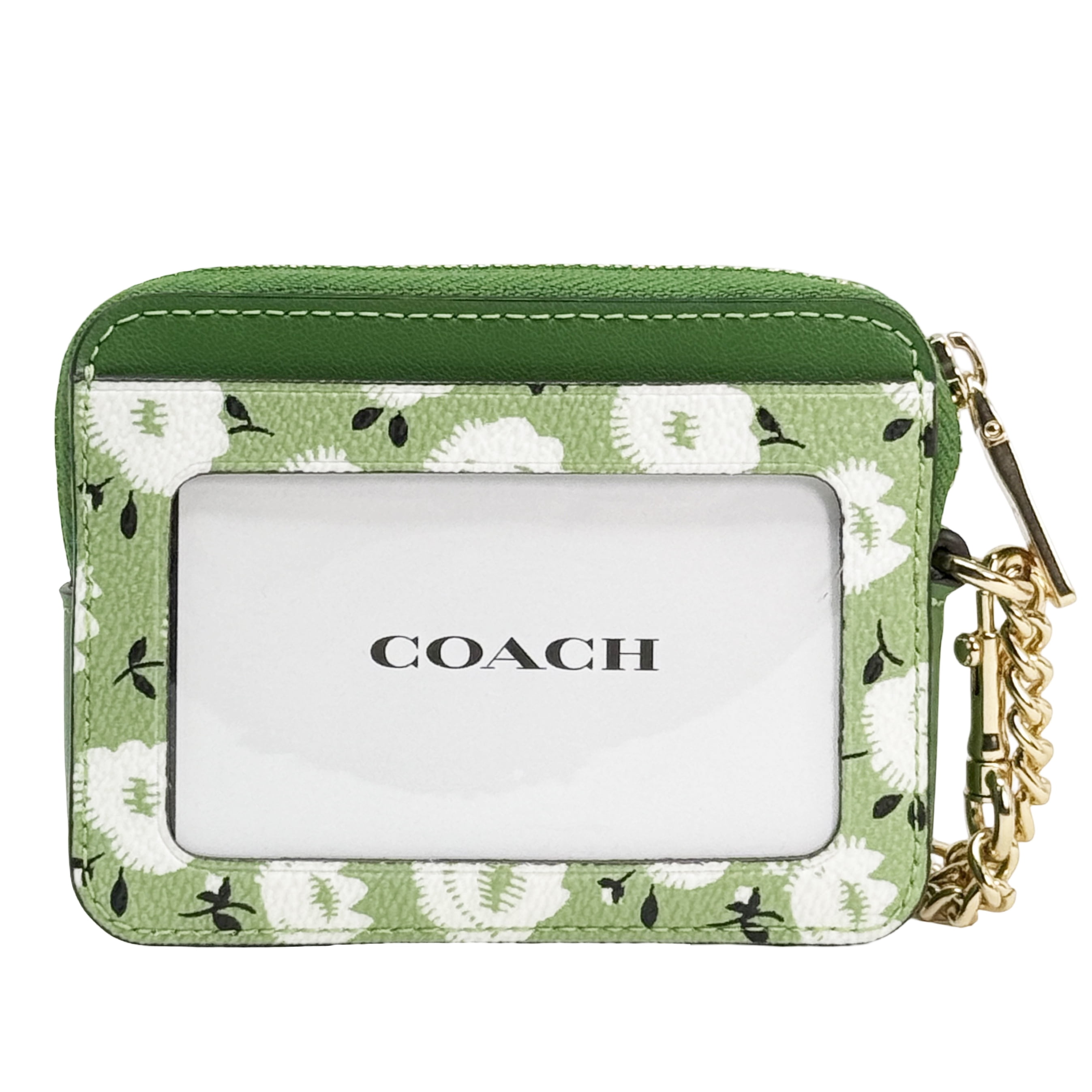 Coach Women's Small Zip Card Case with Floral Print (Green Multi
