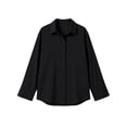thumbnail image 5 of IUYRTFE Women Long Sleeve Button Down Top and High Waist Ruffle Shorts Set Casual 2 Piece Outfit, 5 of 9