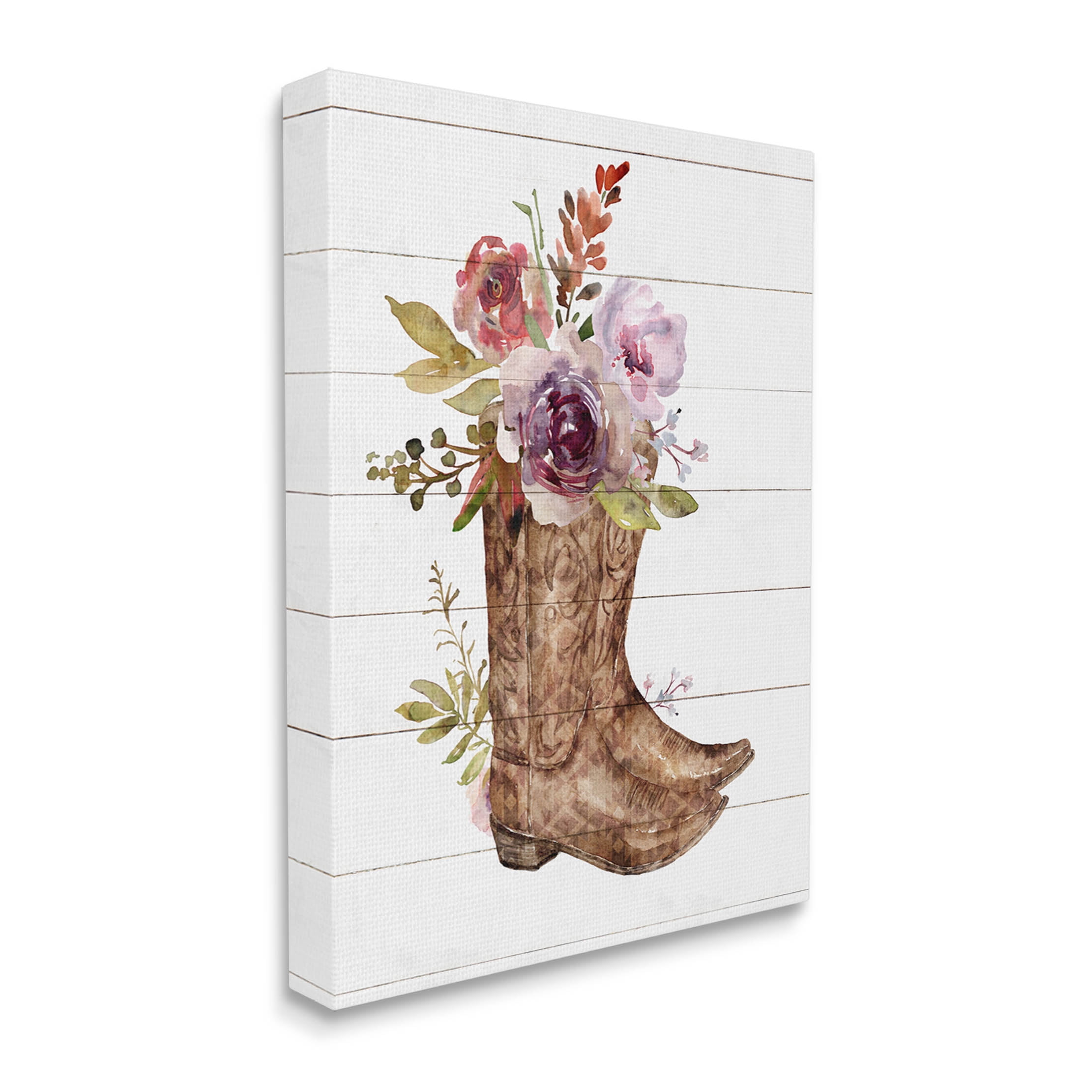 Stupell Industries Country Floral Boots Arrangement Graphic Art Gallery Wrapped Canvas Print Wall Art, Design by Nina Blue