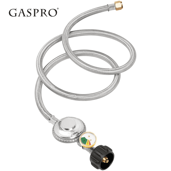 GASPRO Propane Gas Regulator Hose 12 ft with Gauge, Stainless Steel Braided LP Gas Hose, Replacement for Gas Grill, Fire Pit, Patio Heater, BBQ, Propane Tank