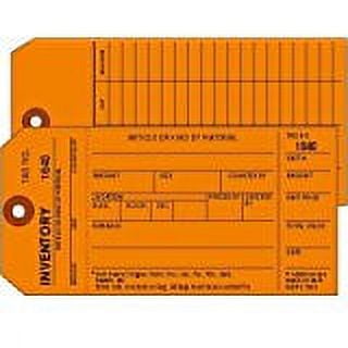 Inventory Tags, 1-Ply w/Tear off numbered Stub, Orange, 2 Sided, Box of 500, Plain, Sequence per factory