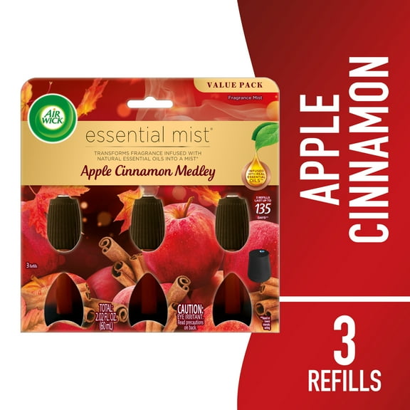 Air Wick Essential Mist Fall Scented Oil Air Freshener Diffuser Refills, Apple Cinnamon Medley, 3 Count