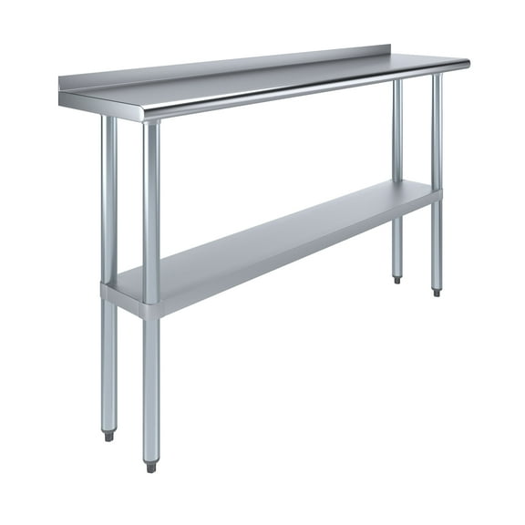 AmGood 14" X 60" Stainless Steel Work Table with 1.5" Backsplash | Metal Kitchen Food Prep Table | NSF