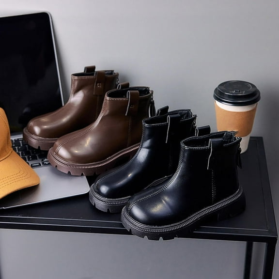 Combat Boots for Girls Kids Toddlers Little and Big Girls' Faux Fur Boots Fleece Lined Warm Winter Fashion Footwear Lightweight Breathable Leather Boots for Winter