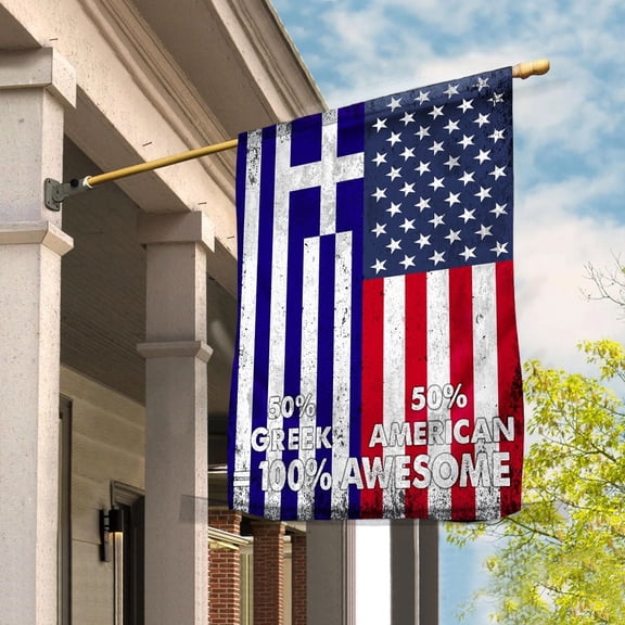 Flag American Half Greek Flag Greek American Friendship Greece U.S.A Patriotic Proud Garden Flag, Double-Sided Decorative Outdoor Flag, Patriotic Polyester Yard Flag 12 x 18 in