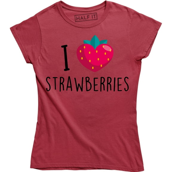 Womens Heart Strawberries Fruit T-Shirt