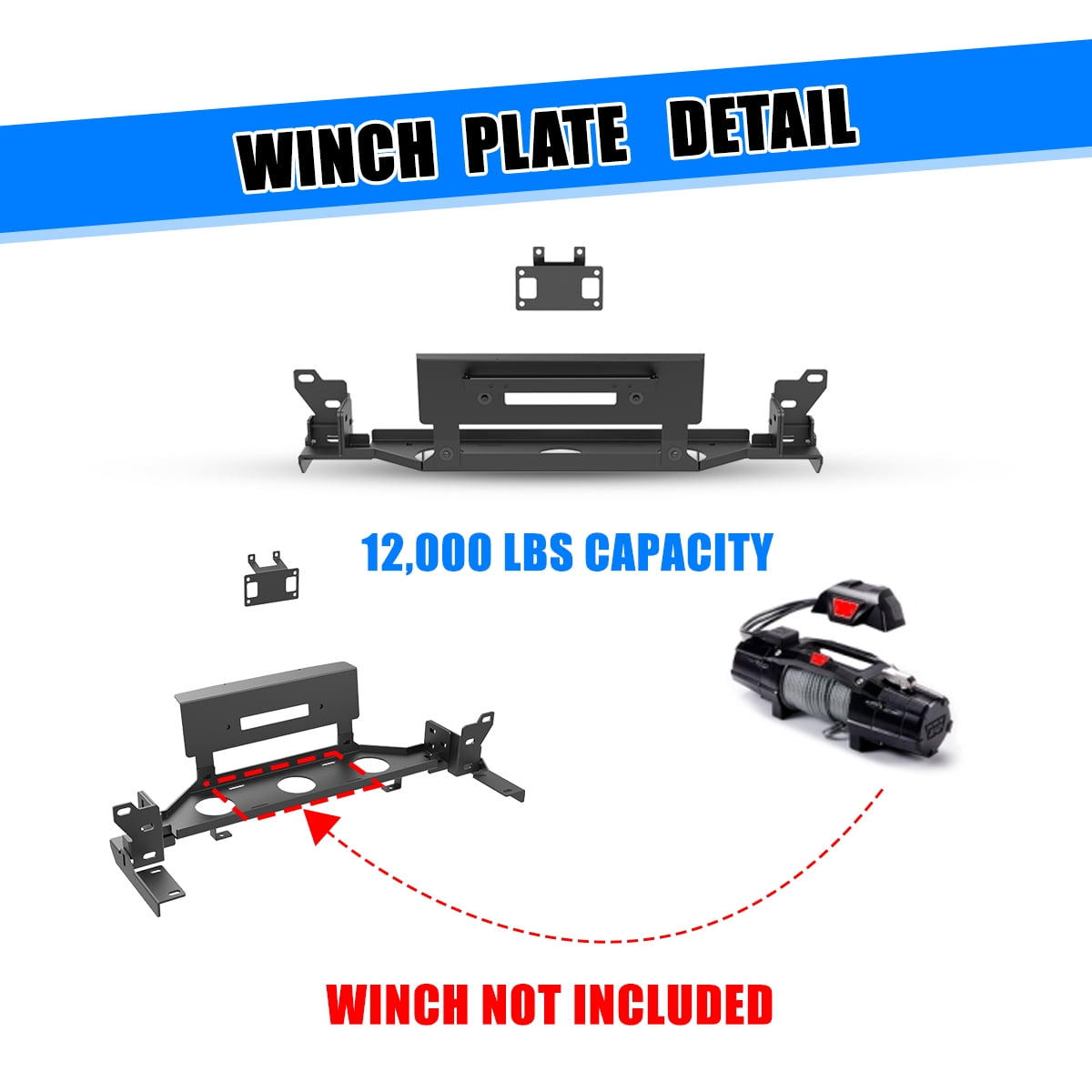Heavy Duty Steel Front Bumper Winch Plate Fit for Nissan Frontier 2022 2023 2024,w/Licence Plate Bracket,Black Powder Coated