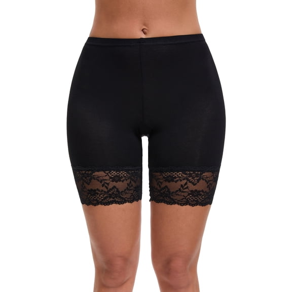 INSPIRE CHIC Women's Tummy Control Wide Lace Trim Panties High Waist Slim Fit Elastic Pius Size Under Dress S Black