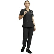 Stat Medical Wear Women’s Scrubs Set - 2 Pocket V-Neck Scrub Top with 5 Pocket Joggers Pant Set 100210 (Size XS, Color Black)