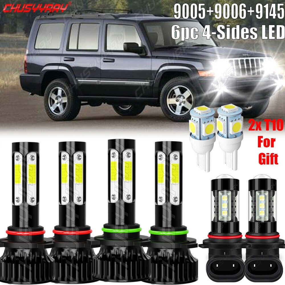 For Jeep Commander 2006 2007 2008 2009 2010 4-Side LED Headlight+Fog Light  Bulbs 
