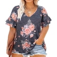 thumbnail image 4 of TIYOMI Plus Size Women's Floral Grey Shirts 2X V Neck Tops Flower Knitted Ruffle Blouse Short Sleeve Pullover Summer Tunics 2XL 18W 20W, 4 of 6