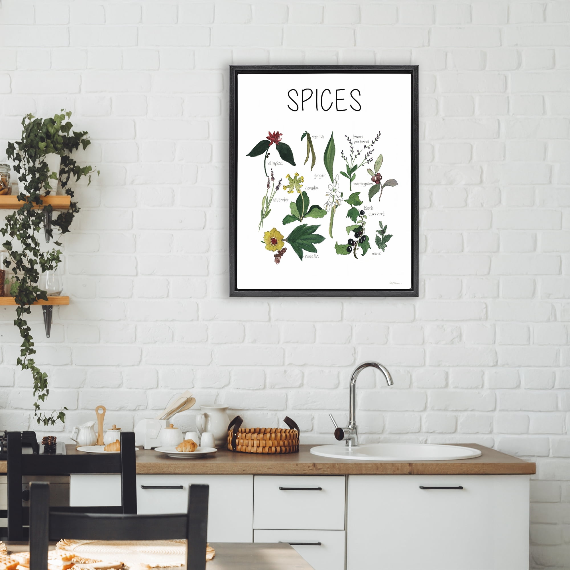 Stupell Industries Spices Identification Chart Black Framed Floater Canvas Wall Art, design by Carol Robinson