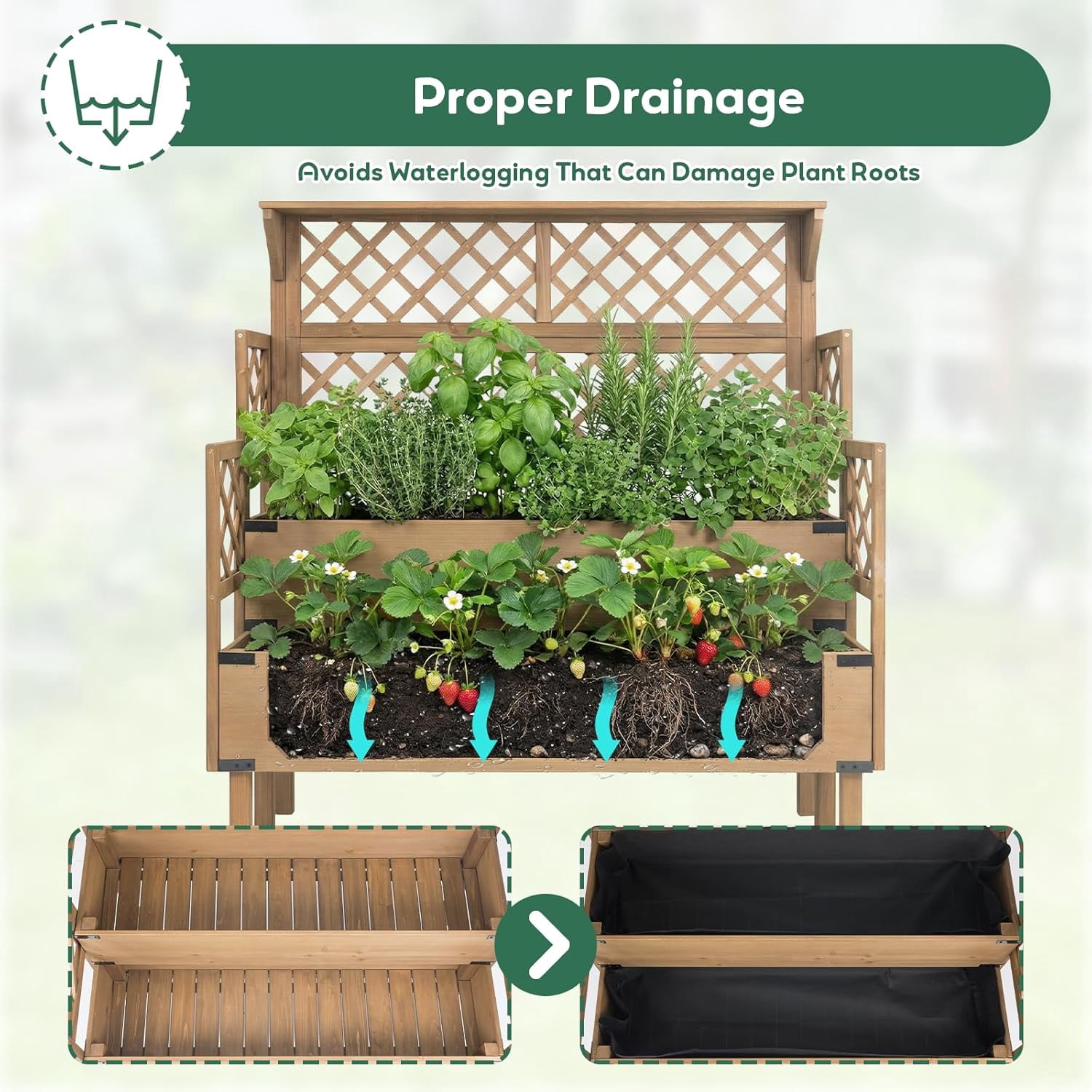 PETSCOSSET Raised Garden Bed with Trellis & Top Shelf, Outdoor Elevated Planter Box for  Plants, Vegetables, Herbs