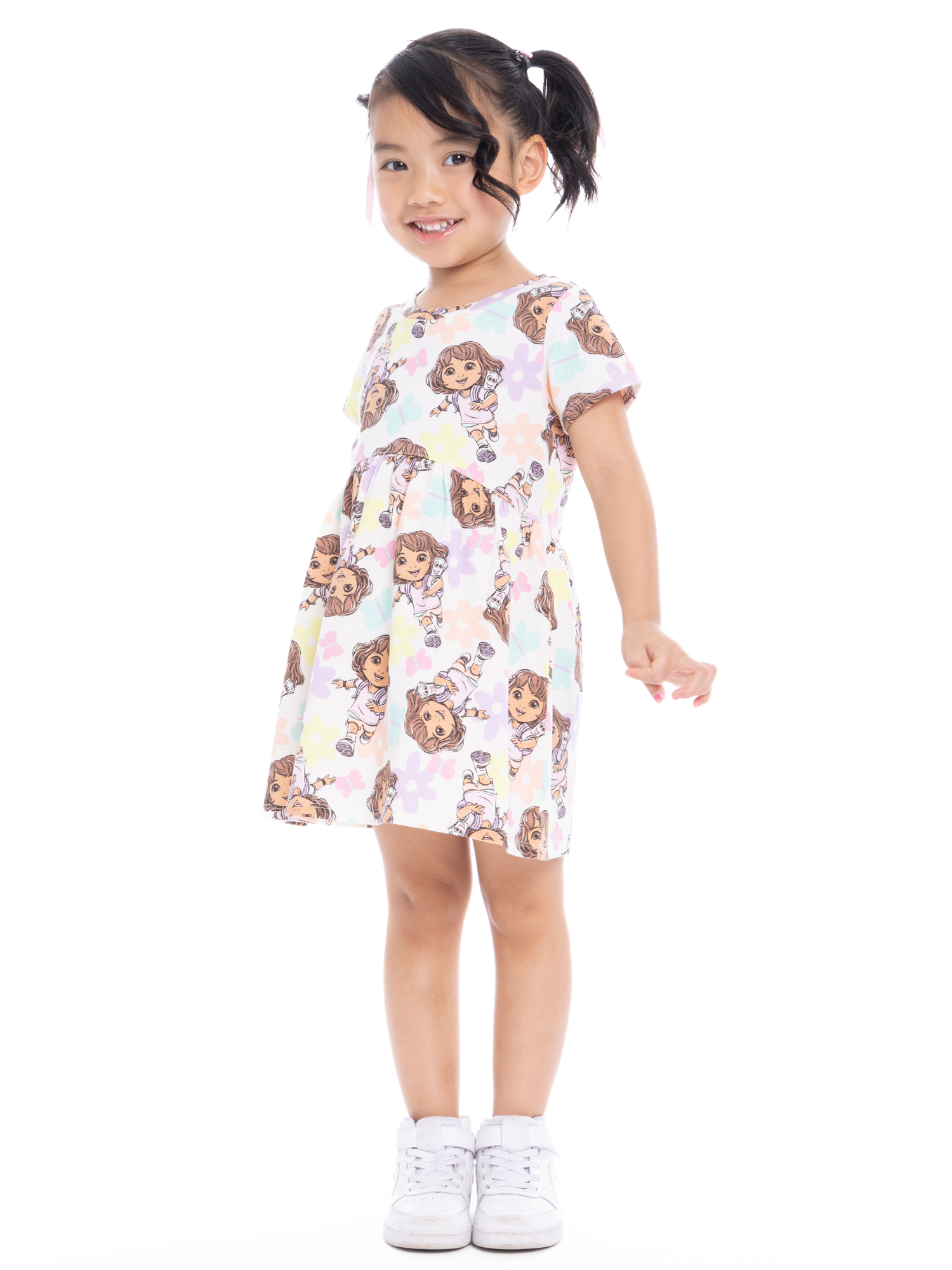 Dora the Explorer Toddler Girl All Over Print Short Sleeve Dress, Sizes 12 Months-5T