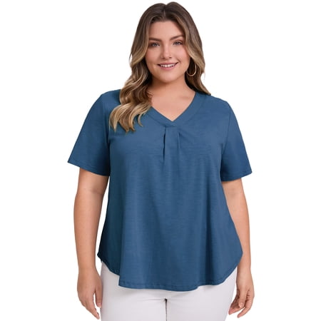 DARING DIVA Women s Plus Casual Trendy Pleated Shirt Dressy Work Blouse 2X Navy Blue