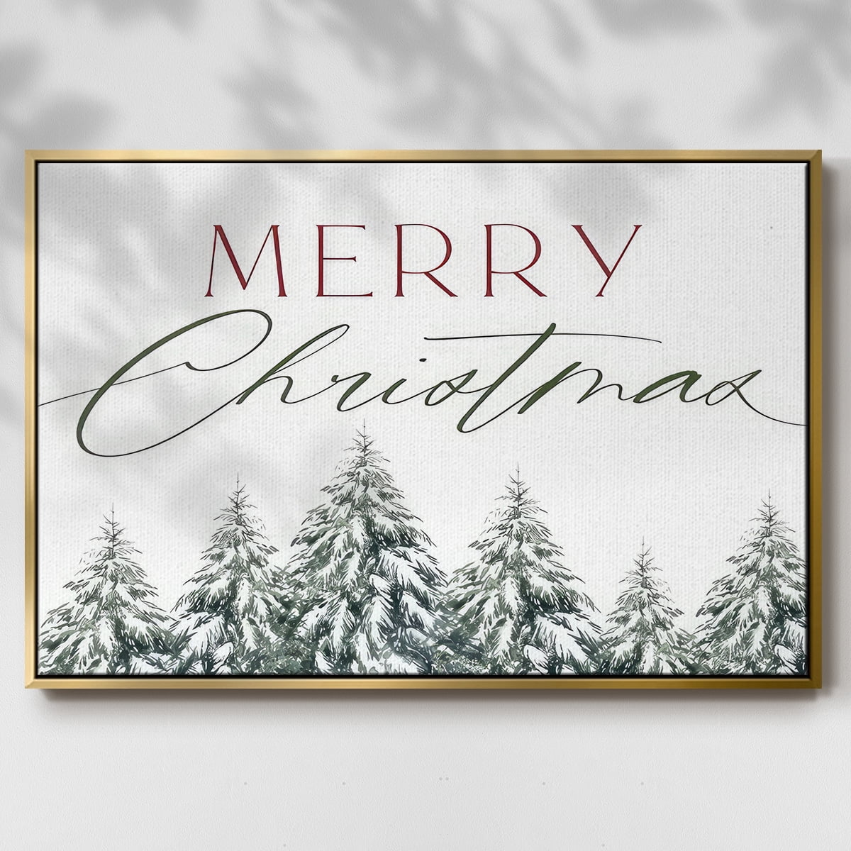 Merry Christmas Trees - Framed Gallery Wrapped Holiday Canvas - 27 x 41 - Gold Frame