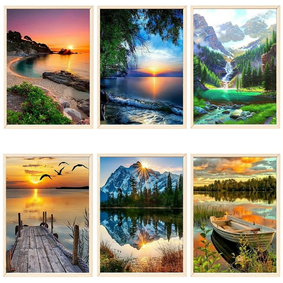 YALKIN 6pcs Landscape Painting by Numbers for Adults Canvas Art DIY Easy Oil Paintings for Wall Decor Painting - 30x40cm / 12x16in
