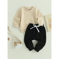 thumbnail image 2 of Newborn Baby Boys Girls Fall Clothes Solid Color Long Sleeve Sweatshirt and Elastic Pants Set for Infant 2 Piece Outfit, 2 of 8