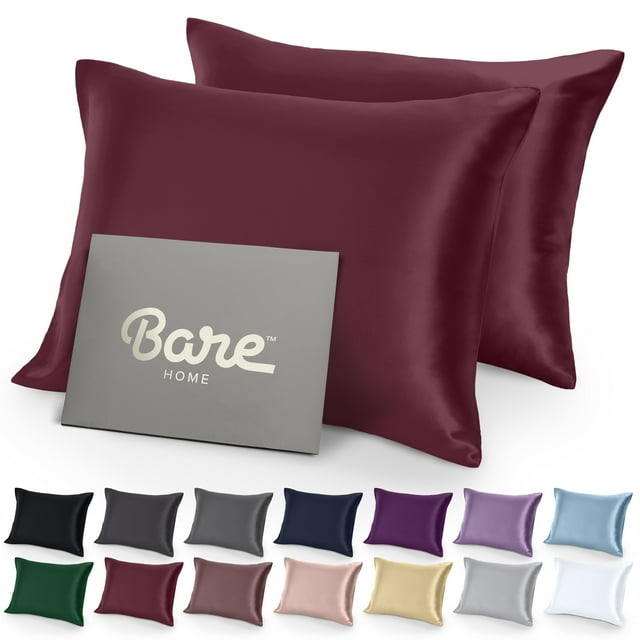 Bare Home Satin Pillowcase Set - Luxury Pillowcases - Soft and Smooth - Breathable - Envelope Closure - King 20x36, Burgundy