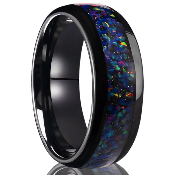 Couple Ring Tungsten Steel Electroplated Black Inlaid Blue Opal Ring Tungsten Gold Couple Ring