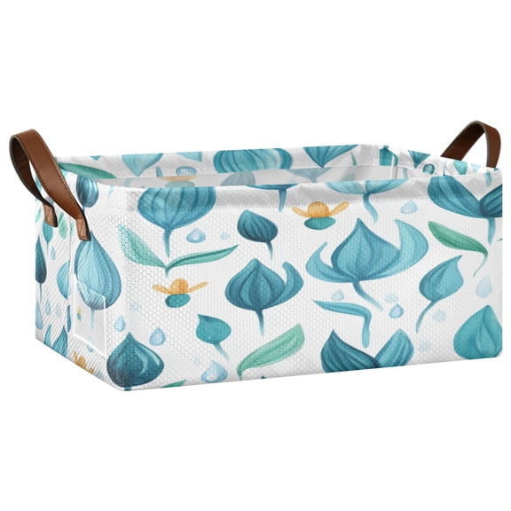 Teal Leaf Design Open Home Storage Bins Foldable Metal Frame Shelf Baskets 16.9x11.4x7.7in Water-Resistant