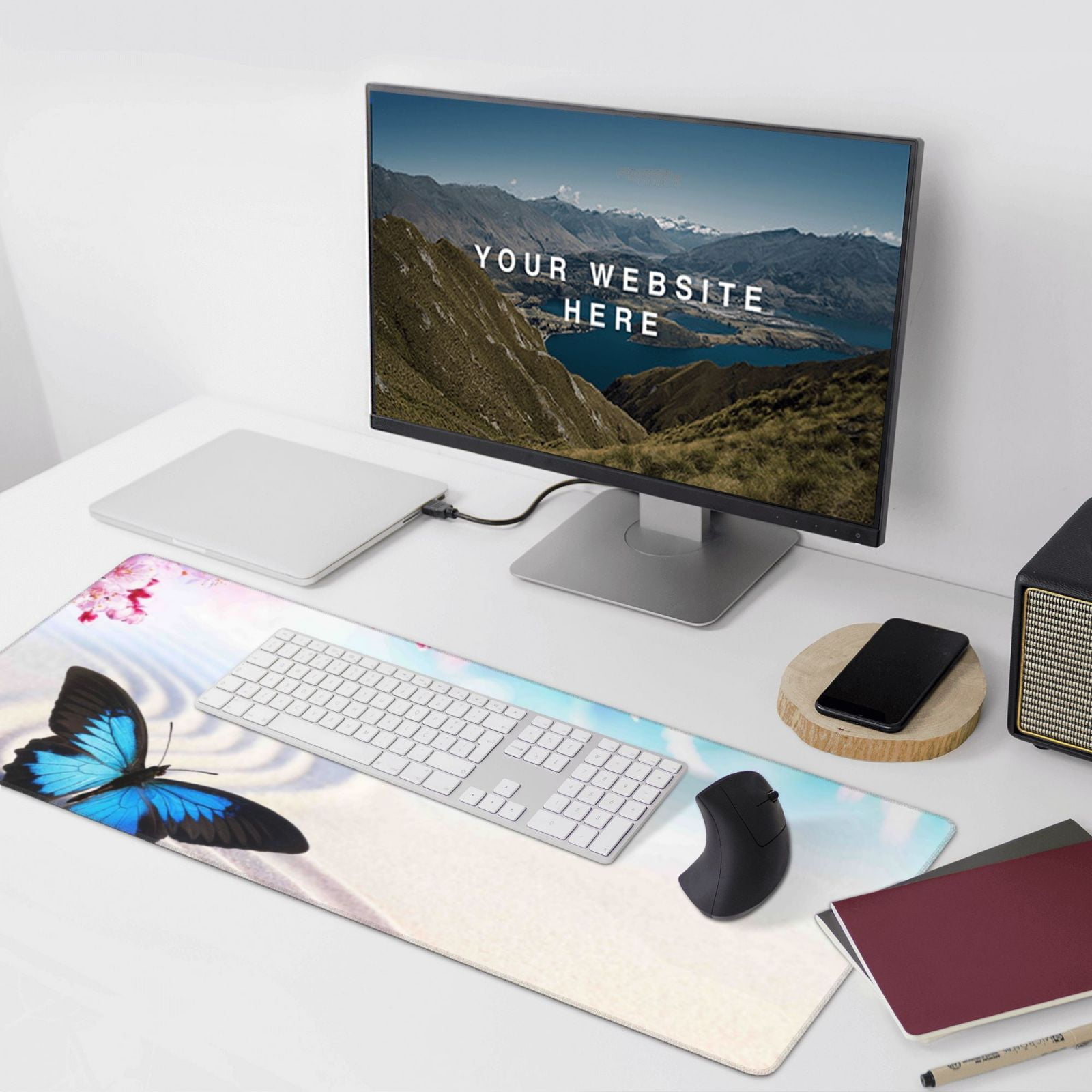 Xecao Butterfly In Blossoms Zen Print Large Mouse Pad, 16x35.5in Mousepad, Professional Non-Slip Rubber Base Big Mouse Pad, Mouse Pad for Gaming & Office Full Desk Mouse Pad