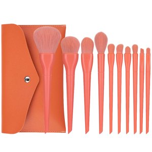 10 pièces de beauté Brosses de maquillage à manches longues Brosses en poudre portable Cosmétiques Set d'approvisionnement pour les voyages professionnels en plein air Orange