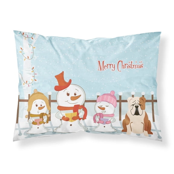 Merry Christmas Carolers English Bulldog Fawn White Fabric Standard Pillowcase