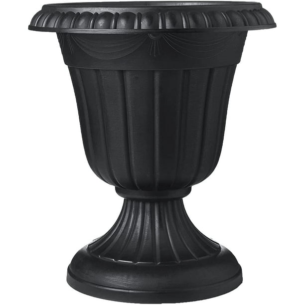 Arcadia Garden Products 16x18" Traditional Plastic Urn Planter, Black