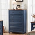 thumbnail image 5 of Leyaoyao 5-Drawer Dresser for Bedroom Set of 2, 45" Tall Chest of Drawers, Farmhouse Vertical Storage Organizer for Hallway, Living Room, Dark Blue, 5 of 6
