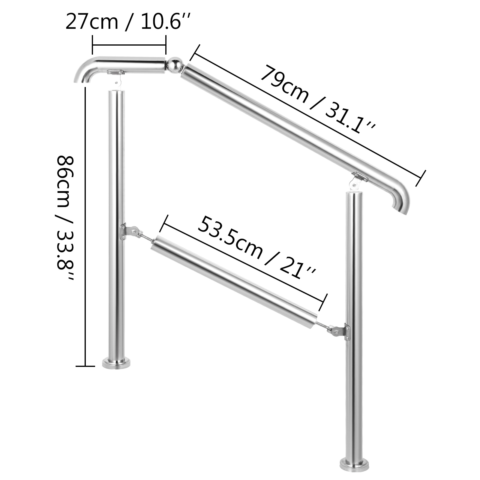 Vevor 1 To 3 Steps Handrail Adjustable From 0 To 60 Stainless Steel Transitional Handrail Fit For Level Surface And Indoor Outdoor Step Railings 2lb Capacity W Installation Kit Porch Diy Walmart Com