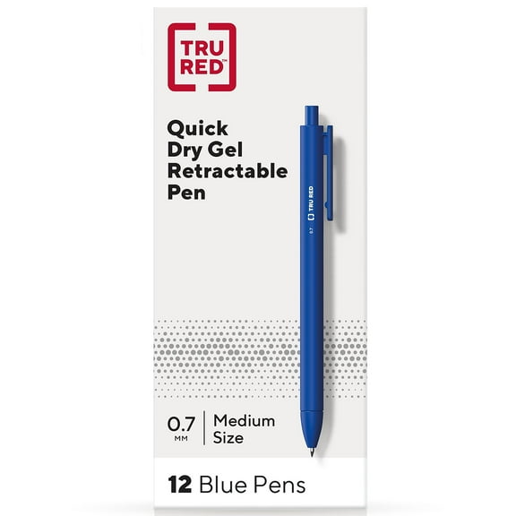 Staples TRU RED Retractable Quick Dry Gel Pens Med Point 0.7mm Blue Dozen TR54499