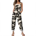 thumbnail image 4 of EANJE Halloween Womens Jumpsuit Sleeveless Oversized Jumpsuit Women Overall Wide Leg Gothic Skull Floral Graphic Straps Rompers Holiday Bib Overalls Winter Outfits Dark Gray XL, 4 of 5